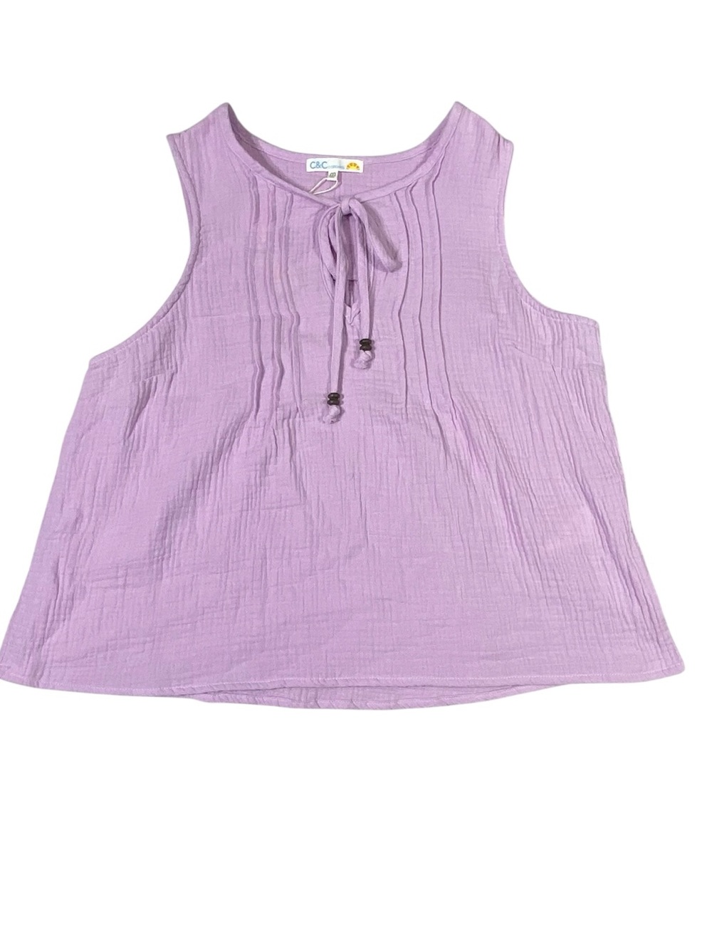 C&C California Addie Pintuck Sleeveless Tank Top Women's M Lavender Gauze NWT